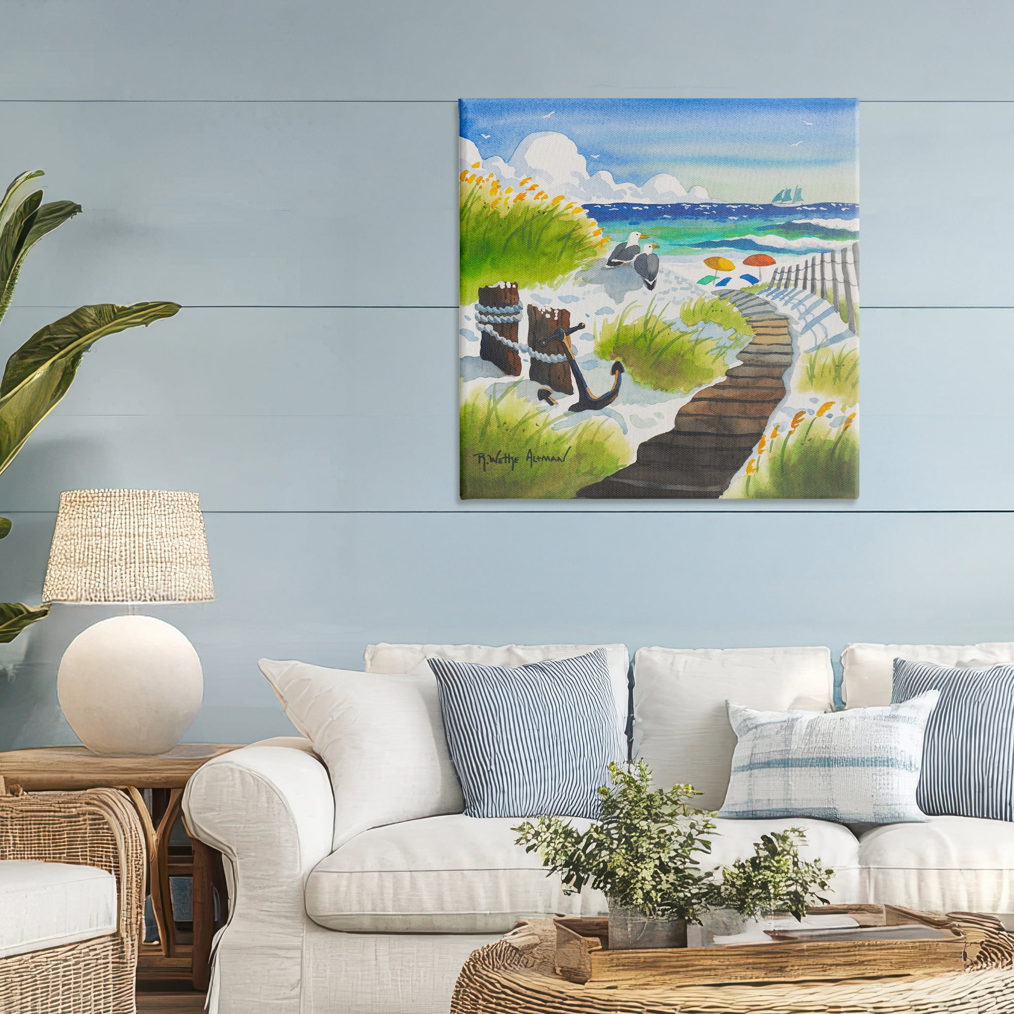 Stupell Industries Seagull & Anchor on Shore Canvas Wall Art, design by Robin Altman