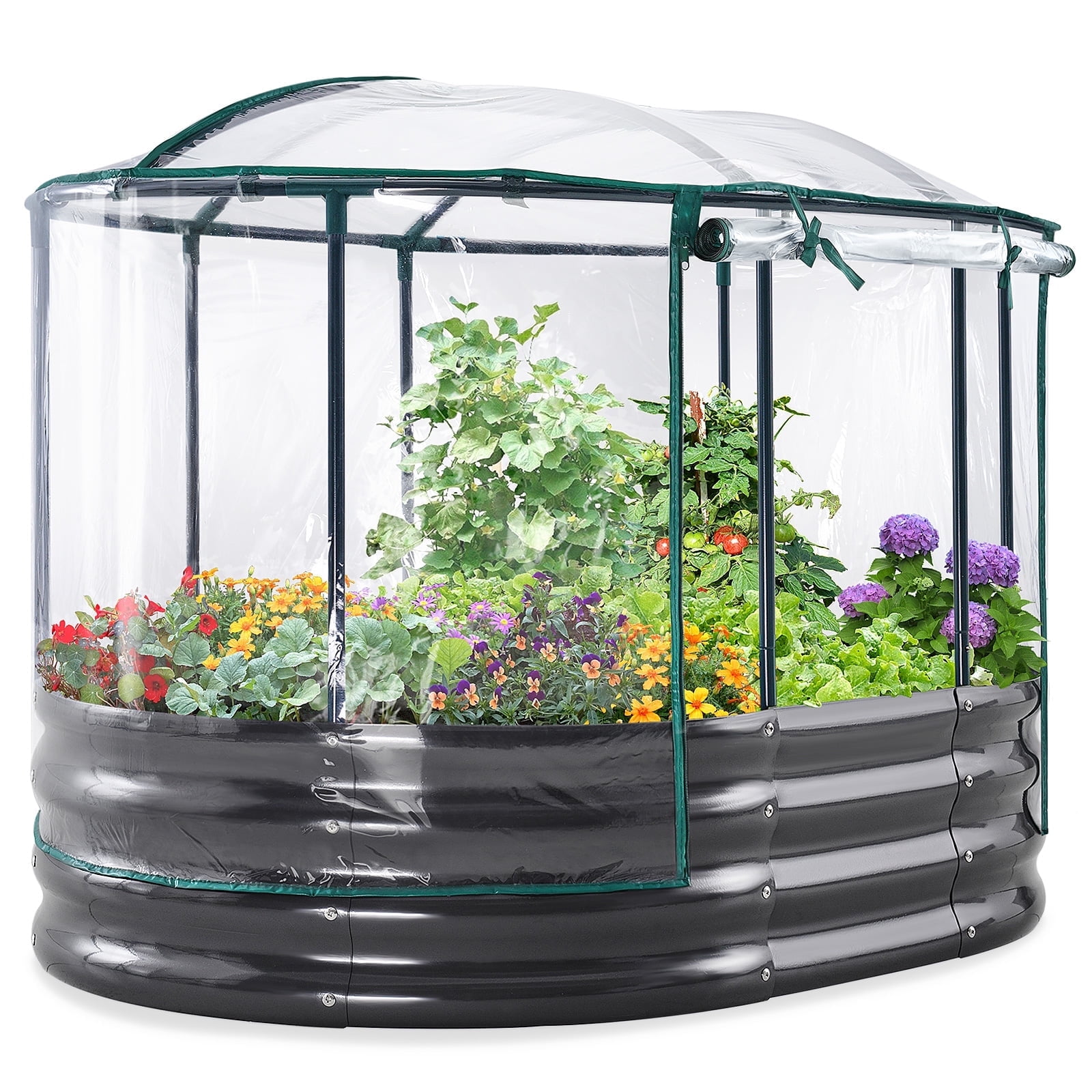 KING BIRD 4x3x1 ft Raised Garden Bed with Cover Galvanized Steel Metal Planter Garden Box Outdoor for Gardening,Vegetables, Flowers, Clear