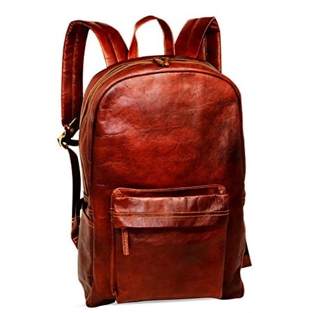 18" Brown Leather Backpack Vintage Rucksack Laptop Bag Water Resistant Casual Daypack College