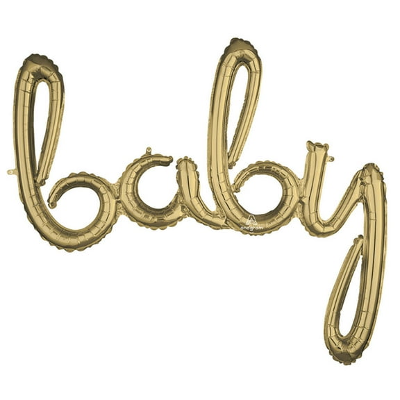 39 inch Script Phrase "Baby" White Gold (Air-Fill Only) Foil Mylar Balloon - Party Supplies Decorations