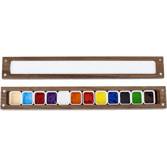 12 Grids Empty Watercolor Palette Washable Walnut Paint Tray with Lid Travel Wooden Painting Box Watercolor Box Case for Painters Students Adult Studio Home Outdoor CamelCamel