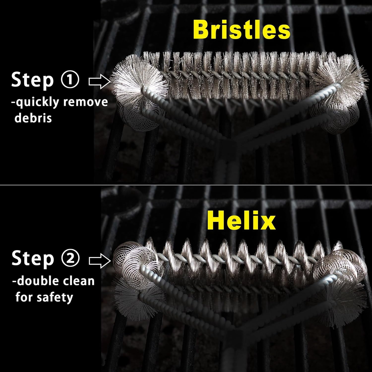 [Wire + Helix] Combined BBQ Brush – 18" Grill Cleaner Brush Scrubber for Gas/Porcelain Grates – Safe & Efficient Grill Cleaning Brush – BBQ Accessories Gifts for Men/Dad