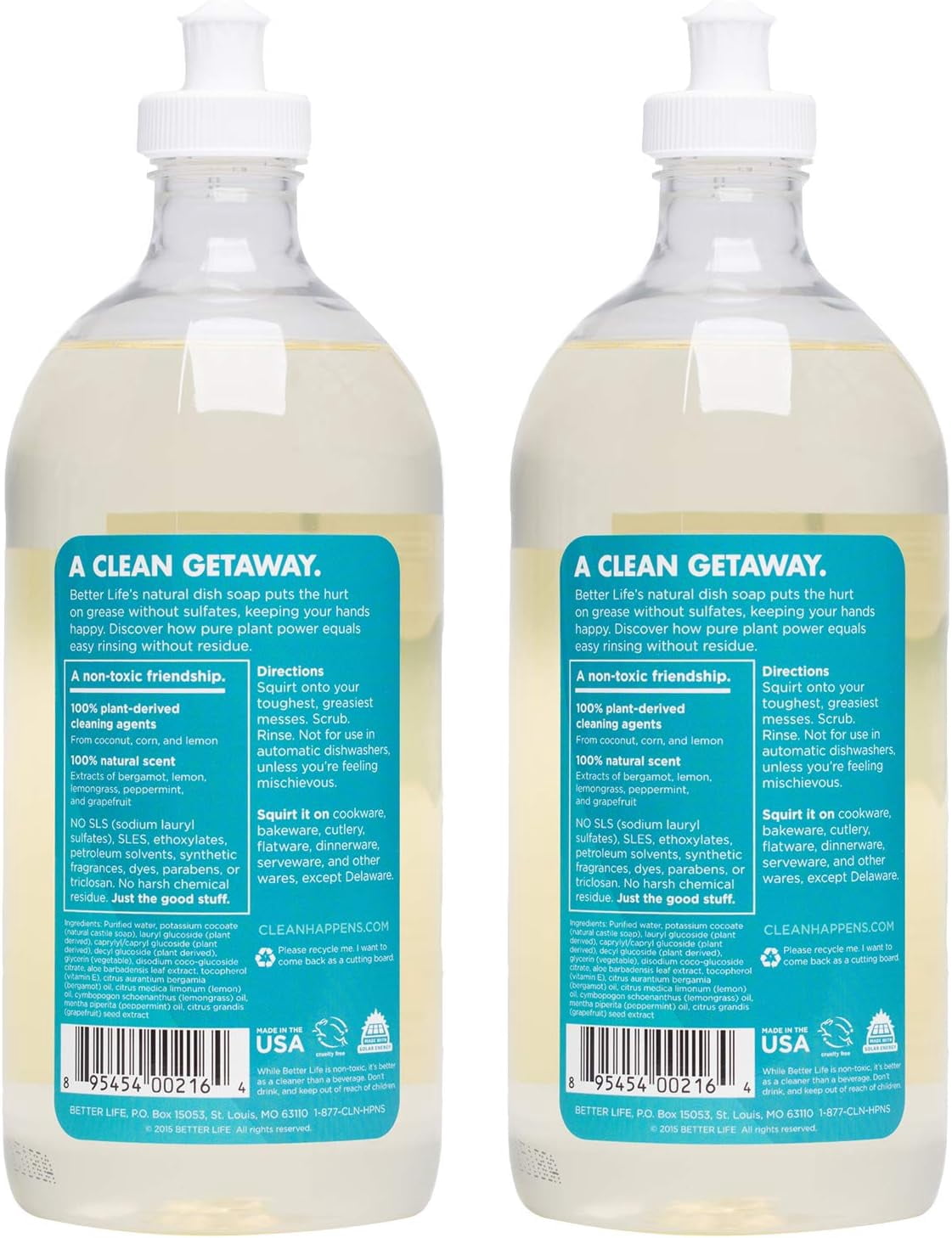 Dish Soap - Liquid Dishwashing Soap with Vitamin E and Aloe for Home & Kitchen Sink - No Gloves Required Kitchen Soap for Sensitive Skin - 22oz (Pack of 2) Lemon Mint