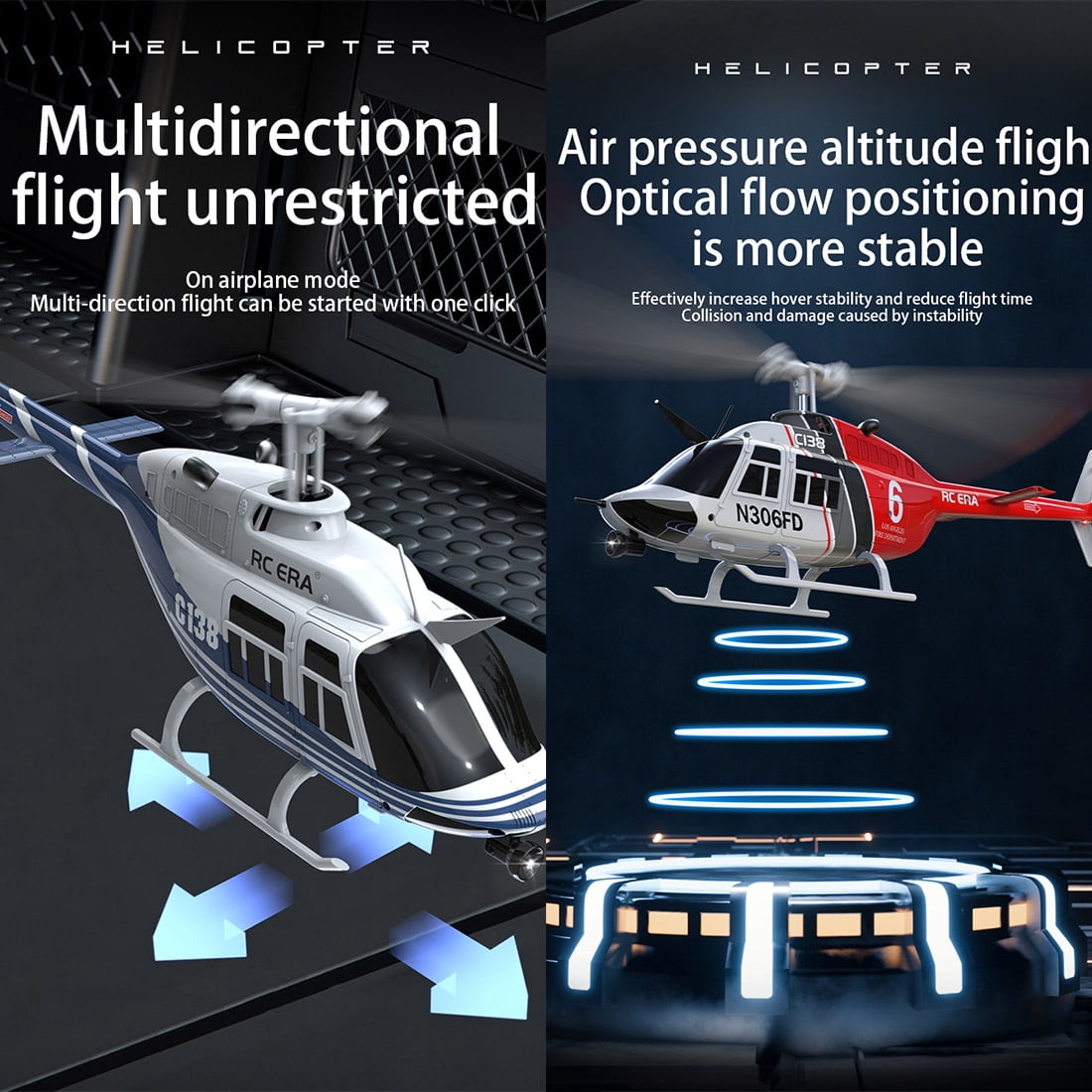C138 RC Helicopter, 2.4G 6CH No Aileron Design with Altitude Hold & 6-Axis Gyro for Ultra-Stable Flight, One-Key Takeoff & Landing, Beginner-Friendly RC Aircraft for Adults (RTF)