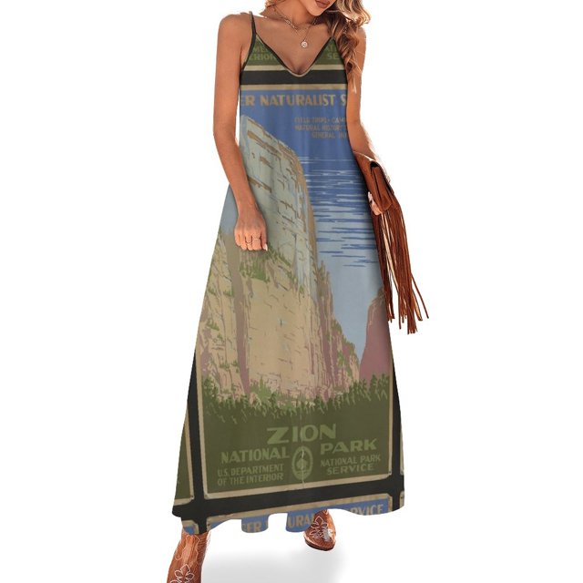 Póster turístico del parque nacional Zion vintage Vestido sin mangas Vestido vintage Vestidos de gala