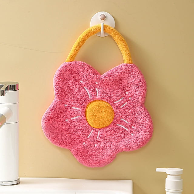 Toallas de mano con flores adorables para niños - Vellón coral de microfibra suave con lazo colgante para baño, cocina y dormitorio