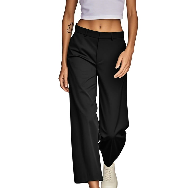 Women's Pull On Dress Pants Stretch Cotton Twill Work Casual Mid Rise Ankle  Length Trousers with Pockets (L, Black) - Walmart.com