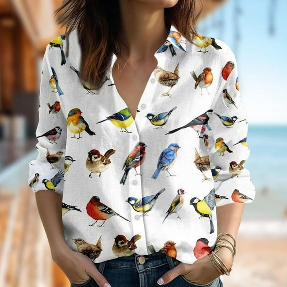 Colorful Hummingbird Blouses Women Shirt, Funny Bird Casual Women Shirt, Animal Button Up Shirt, Bird Lover Gift, Gift For Her, Button Up Shirt, Blouses Tops Women, Gift for Mother