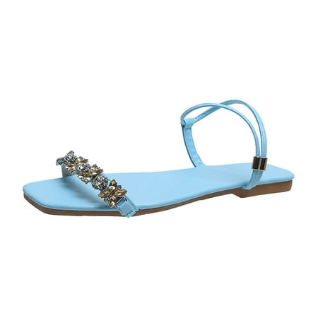 

A0624 ociviesr sandals for Women Ladies Fashion Fashion Flower Rhinestone Decorative Round Toe Flat Sandals Pu