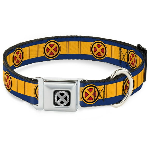 Marvel Comics Pet Collar, Dog Collar Metal Seatbelt Buckle, X Men Cyclops Utility Strap Blue Gold Black Red, 9.5 to 13 Inches 1.0 Inch Wide