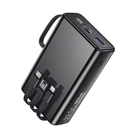 20000mAh Fast Charge Power Bank w/ iP Type-C USB Cables, 2 USB-C 1 USB-A Ports (Black)