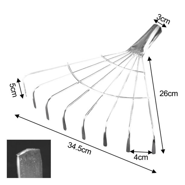 Mduoduo 8 Round Tines Leaf Rake Replacement, Stainless Steel Folding
