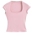 thumbnail image 4 of Women's T Shirts Short Sleeves Square Neck Basic Tees Slim Fit Womens Summer Clothes Work Tops for Women, 4 of 5