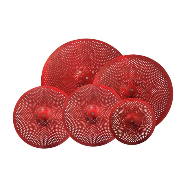 lionlar 5Pcs Low Volume Cymbals Set Sturdy Quiet Cymbals Practice for Rehearsal Room Red
