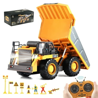 Petbank RC Dump Truck Toy, 9-Channel Remote Control Toy with Metal Bed & Light/Sound, Rechargeable 2 Batteries, Kids Construction Vehicle Truck Toys for 3  Boys