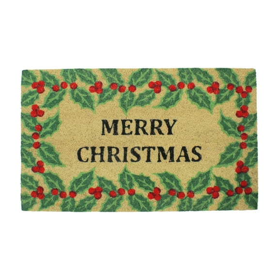 Red and Green Holly Berrie "Merry Christmas" Outdoor Mat 30 x 18