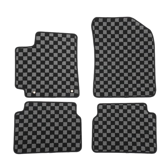 Ikon Motorsports Loop Pile Tufted Car Floor Mats Fits 2009-2013 Toyota Corolla, Checkered Grey Black Plaid, All weather Anti-Slip Car Protector Carpet