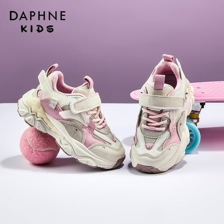 

DAPHNE Girls Soft Sole Shock Absorbing Running Shoes Lace Up Hook&Loop Design Casual Shoes