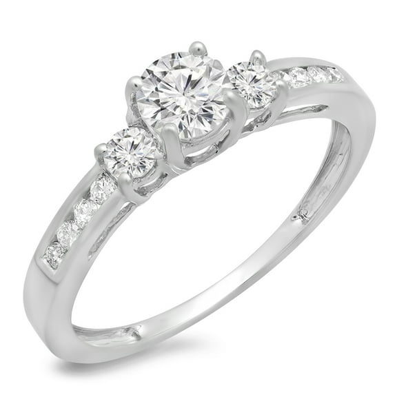 0.75 Carat (ctw) 14K Gold Round Cut Diamond Ladies Bridal 3 Stone Engagement Ring 3/4 CT