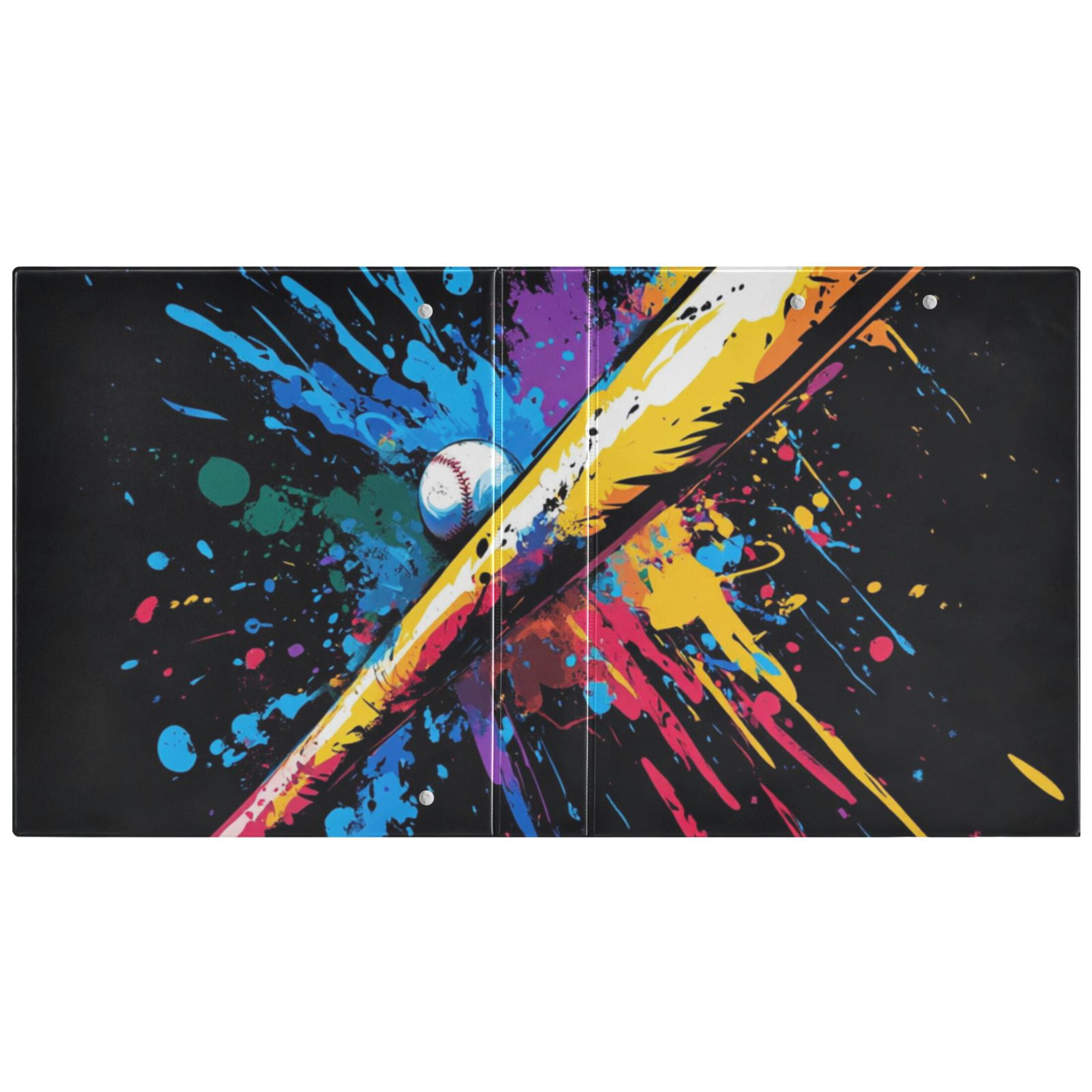 Colorful Baseball and Bat 3 Ring Binders 1.5 inch Hardcover File Folders with Interior Pockets A4 Size Organizer for School Office Hospital