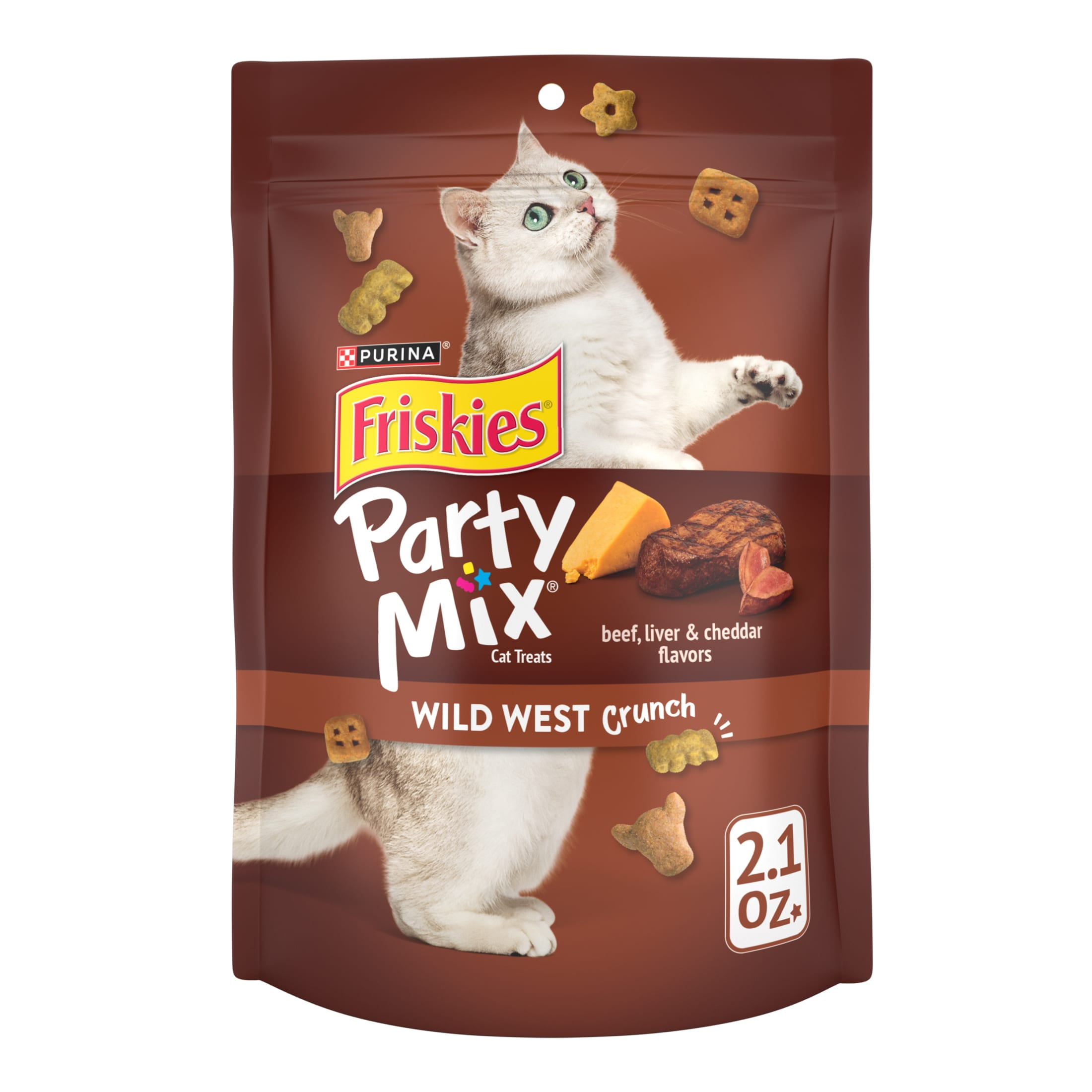 (10 pack) Purina Friskies Party Mix Wild West Crunch Cat Treats, Beef, Liver, & Cheddar, 2.1 oz Bag