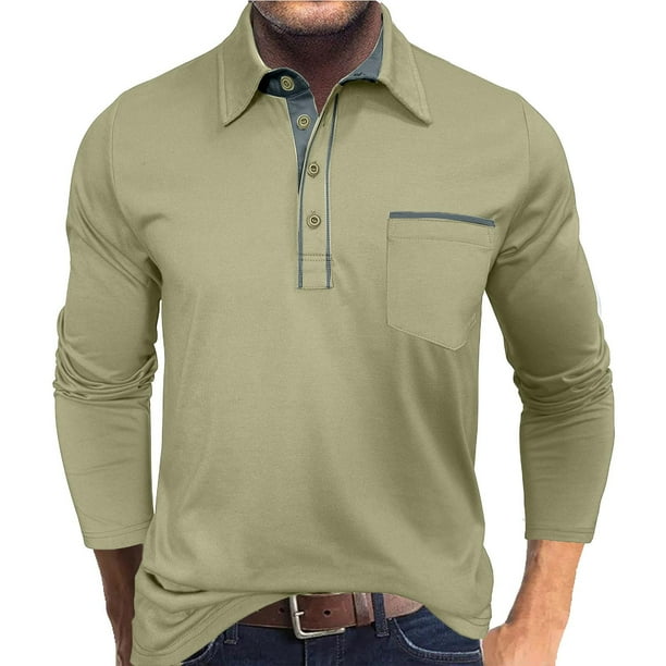 pstuiky Camisas de manga larga abrigadas para hombre, Camiseta informal de manga larga con botones y retazos para hombre salir tops m