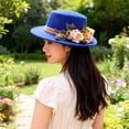 thumbnail image 3 of Tunhigl 22.02"-22.81" Women's Floral Decor Wide-Brimmed Hat, Polyester Flat-Top Fedora for Weddings, Parties & Outdoor Events, 6 Colors, 3 of 3