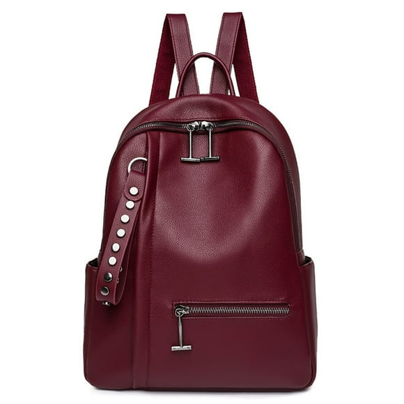 Womens Faux Leather Backpack Solid Color Casual Daypack School Backpack for Lady