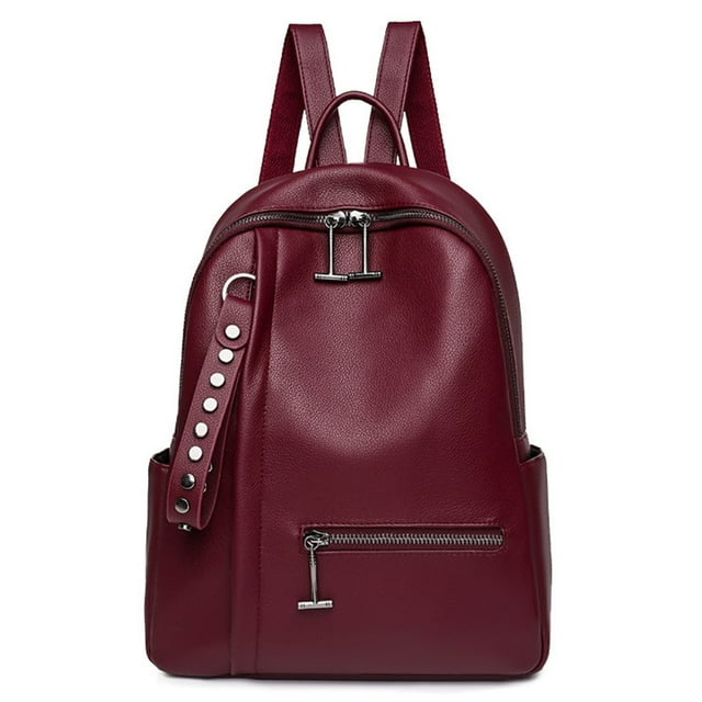 Womens Faux Leather Backpack Solid Color Casual Daypack School Backpack for Lady
