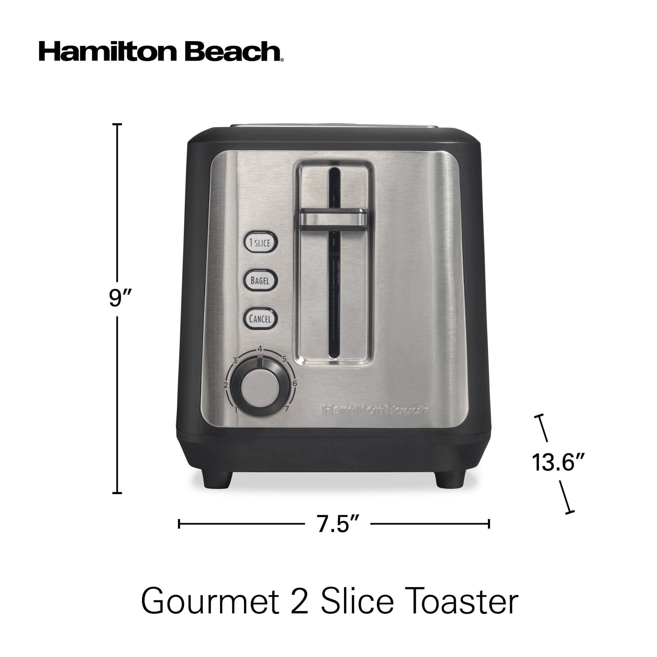 Hamilton Beach 2-Slice Toaster with Long Slots, Sure-Toast Technology & Removable Crumb Tray, Black