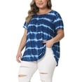 thumbnail image 4 of Agnes Orinda Women's Plus Size Tops Tie Dye Short Sleeve Casual Round Neck Pleated Summer Basic T Shirts 2X Blue, 4 of 6