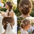 thumbnail image 4 of MIALLO Elegant Handmade Pearl Flower Headpiece (4 Pack), Golden Leaf Hair Comb & U-Shaped Pins for Brides, Bridesmaids and Wedding Guest, 4 of 7