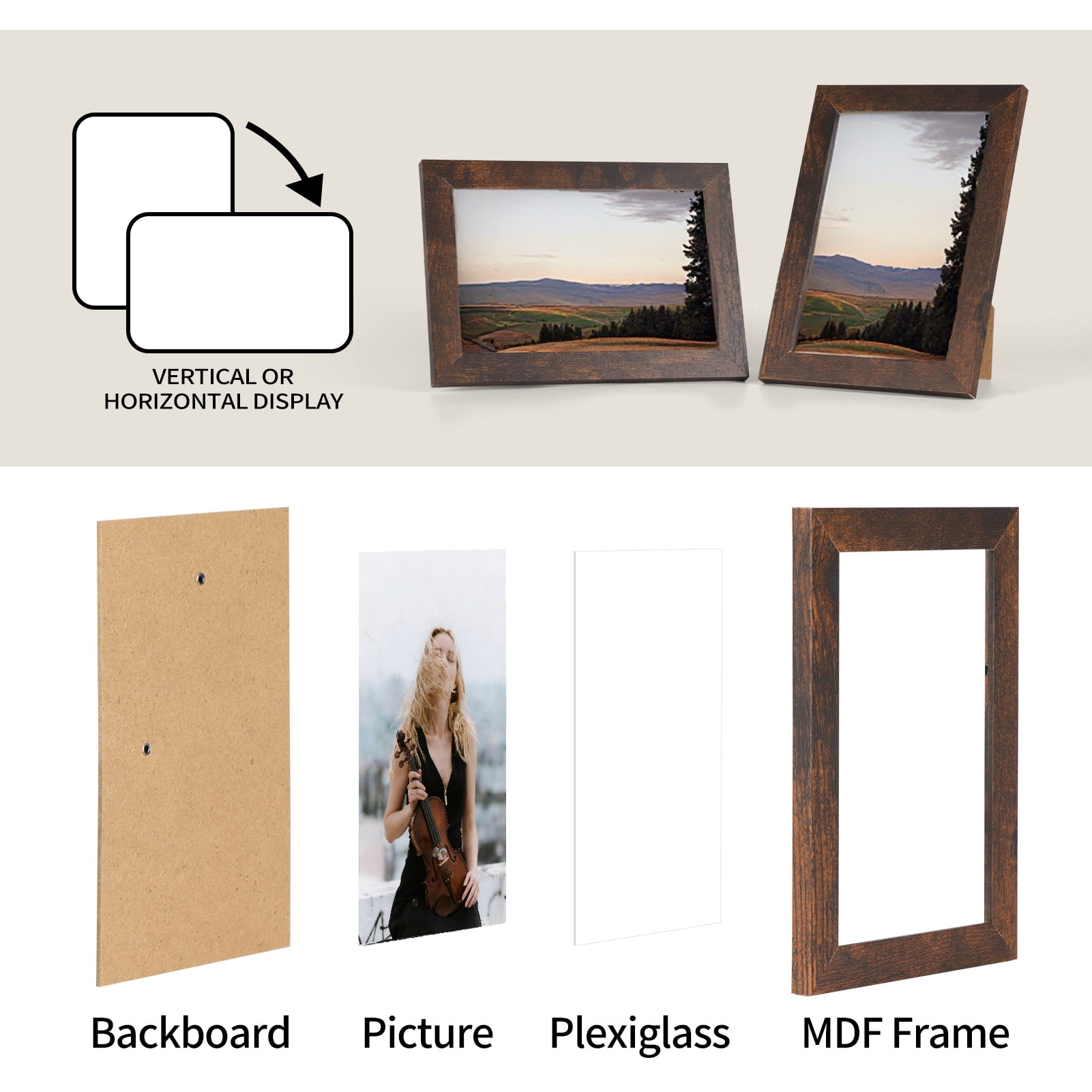 4x6 Picture Frames Set of 18, Rustic Texture Brown Modern Farmhouse Style Wall Decor