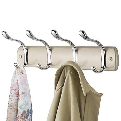 Metal Wall Hooks for Hallway Store Coats Bathroom and Bedroom Towels and More on 4 Double Wall Hanging Hooks Scarves mDesign Wall-Mounted Coat Hooks Dark Grey/Chrome