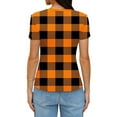 thumbnail image 5 of Women’s Plaid T-Shirt, Summer Round Neck Short Sleeve Tops, Fashion Slim Groove Strip Tees,Orange,XXL, 5 of 6