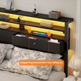 thumbnail image 3 of Queen Bed Frame with Headboard & 2 Fabric Drawers, Bed Frame Queen Size Featuring LED Lights, Built-in Charging Station & Storage Shelves, Metal Slats, No Box Spring Needed – Black Oak, 3 of 18