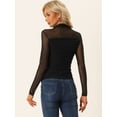 thumbnail image 3 of Camiseta de Malla de Manga Larga para Mujer Camiseta Transparente con Cuello Mock Negro XL, 3 of 5