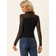 thumbnail image 3 of Camiseta de Malla de Manga Larga para Mujer Camiseta Transparente con Cuello Mock Negro XS, 3 of 5