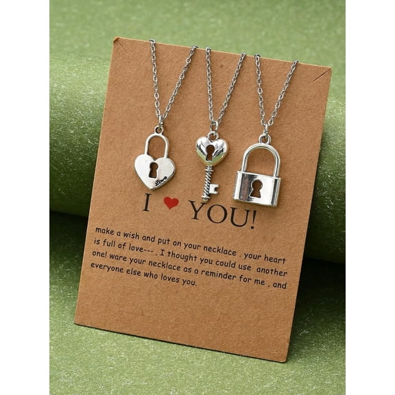 QQTDFG 3pcs Silver-tone Key and Lock Pendant Necklace for Couples Friendship Necklace-default