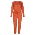 thumbnail image 6 of JNGSA Pants Sets Women 2 Piece Outfits,Women's Ribbed Lounge Sets Solid Color Loose Casual Long Sleeve Shirt and Drawstring Pants Two Piece Pajamas Sets Orange, 6 of 7