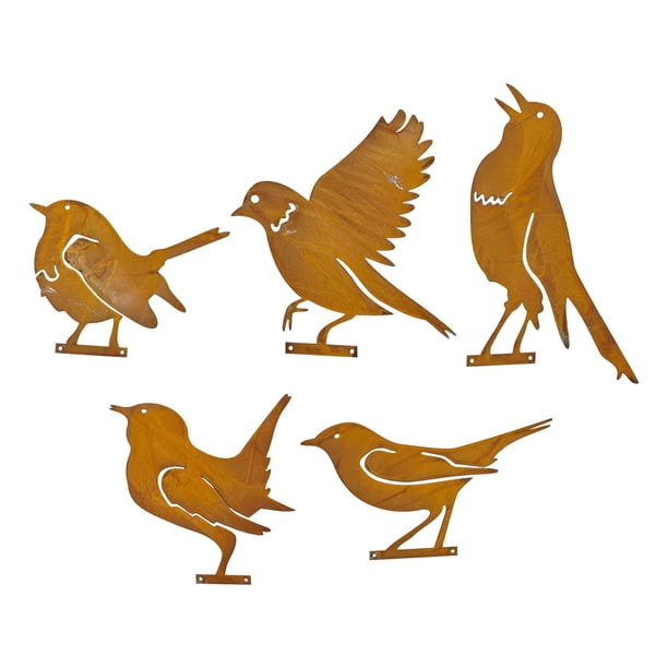 Adorno de silueta de pájaro para césped, adorno de jardín, pájaro de hierro oxidado para cercas Estilo B