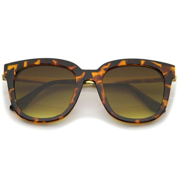 sunglassLA Unisex Modern Horn Rimmed Metal Temple Square Flat Lens Cat Eye Sunglasses 54mm (Tortoise-Gold / Amber) - 54mm