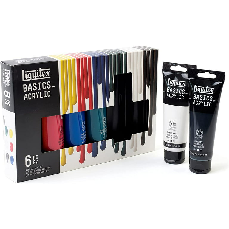 Liquitex Basics Acrylic Fluid Paint - Assorted Colors, Set of 6, 118 ml 