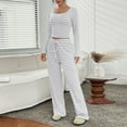 thumbnail image 4 of Prolriy Fall Outfits, Womens 2 Piece Outfits Striped Long Sleeve Square Neck Cropped Top Wide Leg Pants Sets Sweatsuits Lounge Sets for Women Light Ashy XXL, 4 of 8