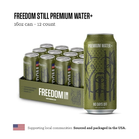 NO DAYS OFF Premium Water  Limited FREEDOM Edition - 16oz Can (12 Pack) - Unflavored Electrolyte-Enhanced Premium Alkaline Water