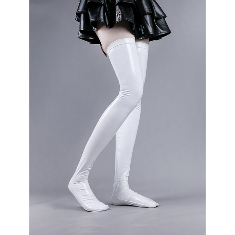 Doomiva Women s PVC Leather Glossy Thigh High Stocking Skinny Long Socks Clubwear Hosiery White One Size Walmart