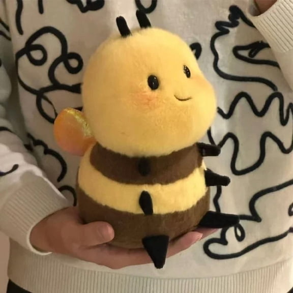 Soft Chubby Bee Plush Toy, Cute Fluffy Honeybee Stuffed Animal with Wing, Mini Cuddle Gift & Desk Decor for Kids