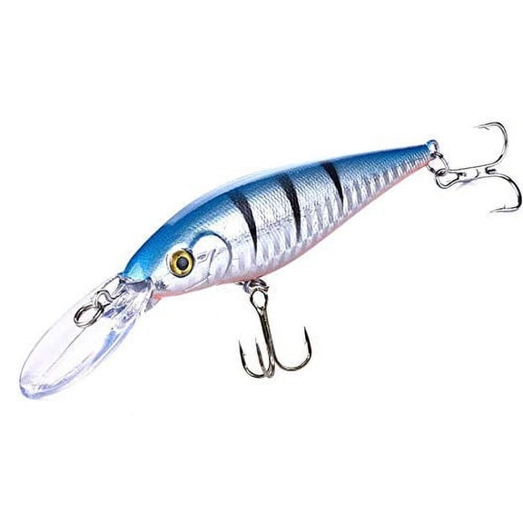 Art Attack Minnow Fishing 4.33" Lure, Blue Silver Fire Tiger, Jerkbait Deep Swim Wobbler