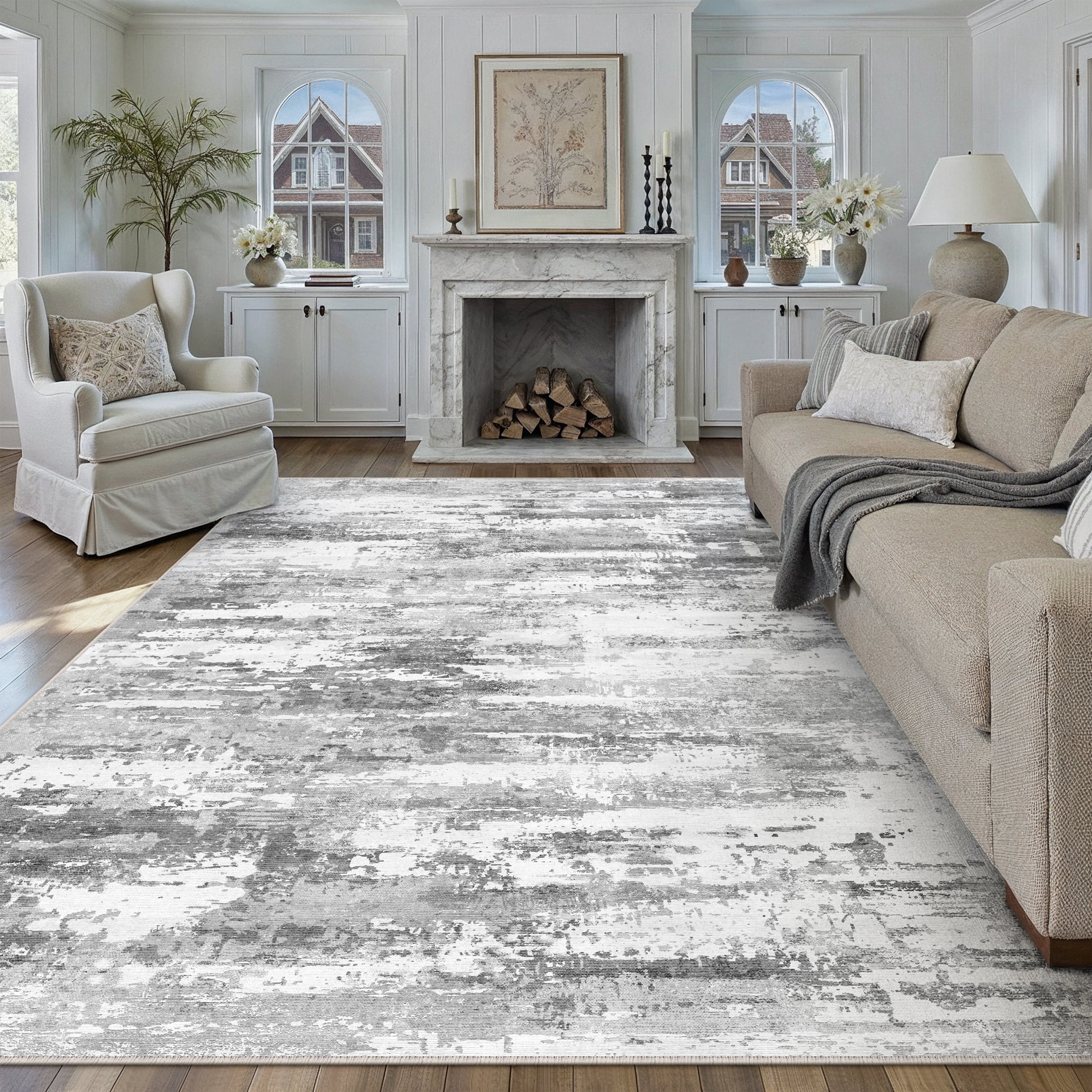 BERTHMEER 8'x10' Area Rugs for Living Room Large Abstract Bedroom Dining Room Modern Machine Washable Non-slip Rugs,Gray