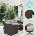 thumbnail image 4 of Martha Stewart 4-Piece Indoor-Outdoor Conversation Set with Patio Sofa, 2 Chairs, and Coffee Table in Brown Rattan Wicker with Tan All-Weather Cushions, 4 of 13